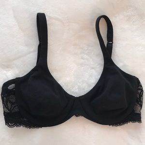 New La Perla Black Lace and Cotton Bra 32C